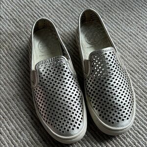 Tory Burch Metallic Gold Perforated Slip-On Sneakers